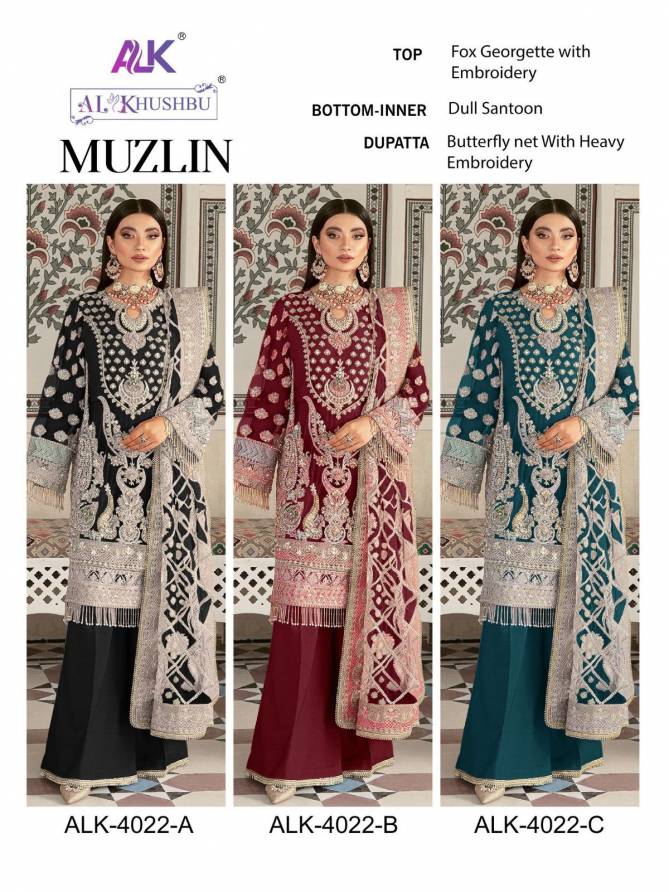 Alk Khushbu Muzlin 4022 Designer Pakistani Suit Collection

